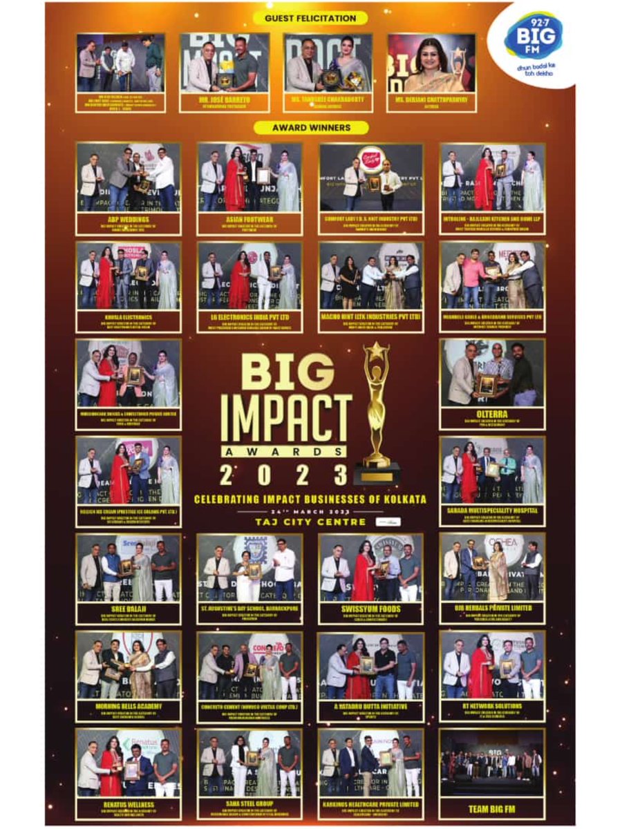 We are delighted to share the proud moment where #SreeBalaji became the choice of eminent jury at the #BIGIMPACT CREATOR of KOLKATA 2023 by #BIGFM 92.7 in the field of VACATION HOMES (#REALESTATE).  It was featured on #CalcuttaTimes Sunday Edition, on 2nd April. #Panthaniwas