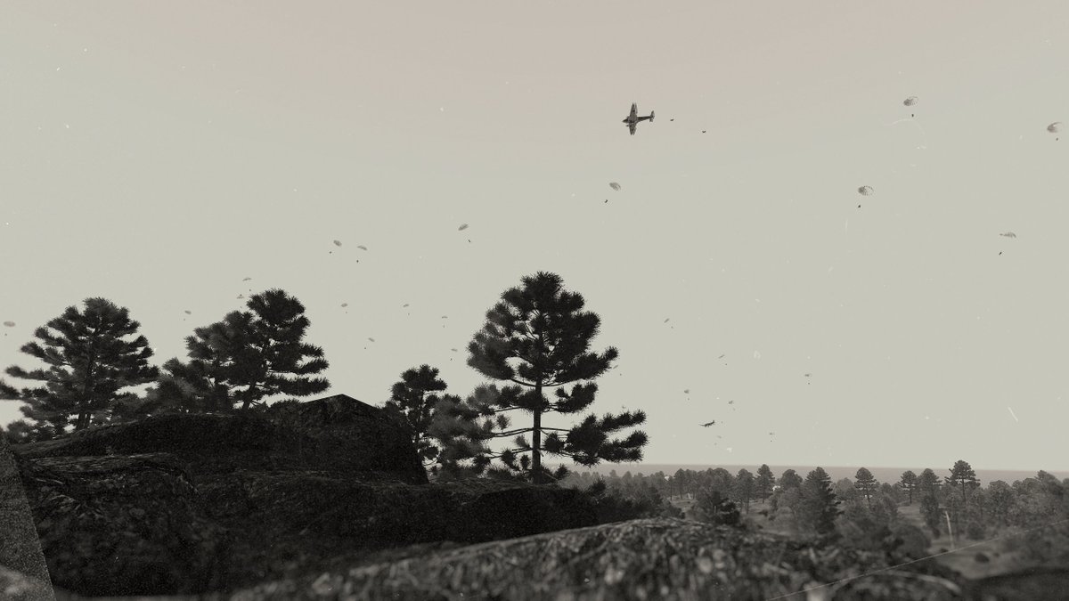 RedDevilsArma's tweet photo. German Fallschirmjäger begin their paradrop onto the island of Crete to begin their invasion. The high casualties of Crete caused the Germans to become reluctant to authorise paradrops in future war efforts.

#arma #arma3 #armamilsim #arma3unit https://t.co/7i4ksc85o1