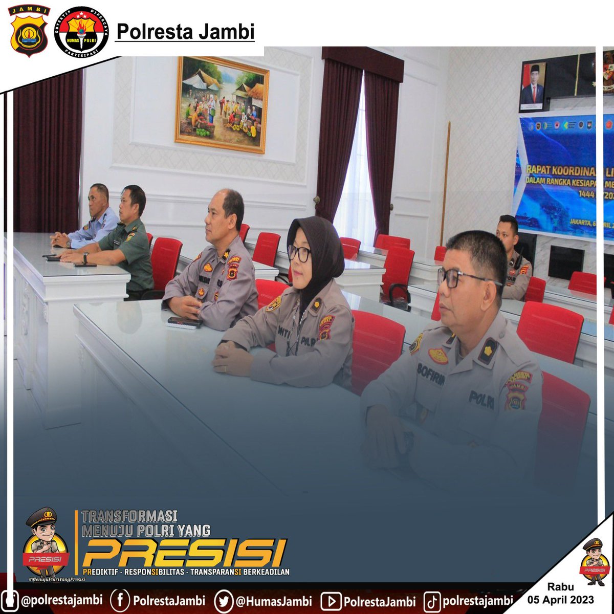 HumasJambi's tweet photo. Polreta Update
Undangan Kegiatan Rakor Linsek
Bidang Operasional T.A 2023 Via Vicon
Kamis 6 April 2023
#damaiindonesia
#polrestajambi
#jambiterkini
#jambiupdate
#jambiviral
#divisihumaspolri
@kapolrestajambi
@Poldajambi1 https://t.co/7dxAUO5sGd