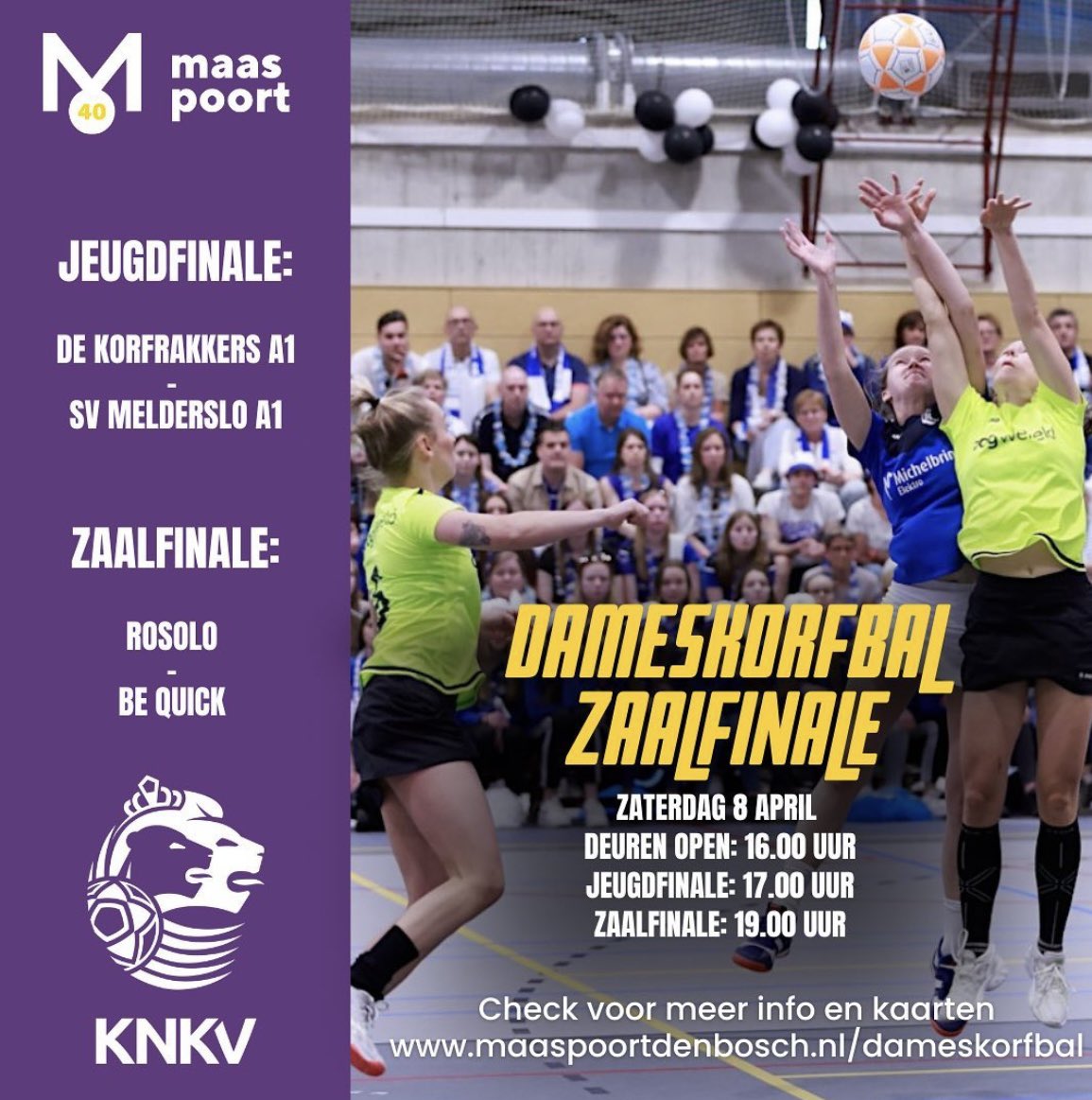 Korfrakkers_Erp's tweet photo. Zaterdag 8 April NK Korfbal !
Nieuw historisch moment voor onze vereniging. De A1 van Korfrakkers gaat proberen de titel te prolongeren. 
Ben erbij zaterdag in de Maaspoort te Den Bosch. #dameskorfbalfinale #samenzijnwijdekorfrakkers https://t.co/rmcf3WoeYM