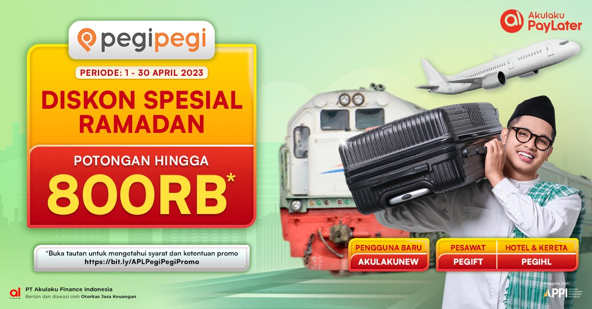 akulakuID's tweet photo. Mudik sekalian libur lebaran enak nih🚆🌊 Beli tiketnya di Pegipegi terus pilih pembayarannya Akulaku PayLater biar hemat soalnya ada DISKON HINGGA 800RB🔥🔥 Cari tau infonya https://t.co/gjn5psBd2g #AkulakuPayLater #RamadhanJadiMudah #Pegipegi #Mudik #Lebaran https://t.co/2ItnCFnYV1
