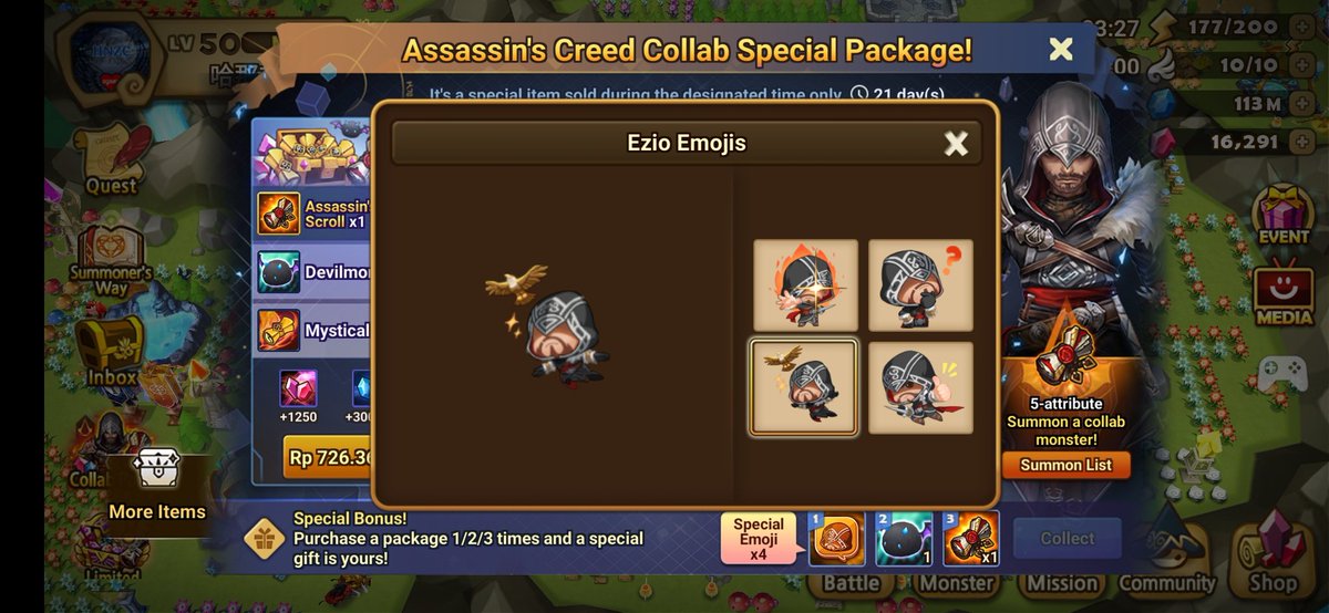 SugiantoHana's tweet photo. Summoners War 🔘✧ Collab Pack ✧ More Items🔘 Th'an Beachwalk Assassin's Creed I'm Evelyn🎀
🎁Special Bonus!
Purchase a package 1/2/3 times and a special gift is yours! Special Emoji x4. Thank!🙏
#HanaSugiato #Com2uS #CollabPack #MoreItems #AssassinsCreed #SummonersWarSkyArena https://t.co/joIz0hTnnX