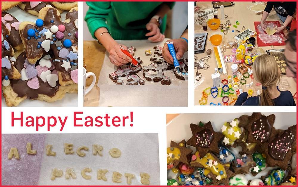 Allegro_Packets's tweet photo. Allegro Packets wishes you a Happy Easter and relaxing holidays 🪺🐇 Are you busy baking already? In the office we love to snack some #cookies in between work, so we need lots of them. That's why we invited little helpers to help us bake 🫢 https://t.co/FddanQcGqD