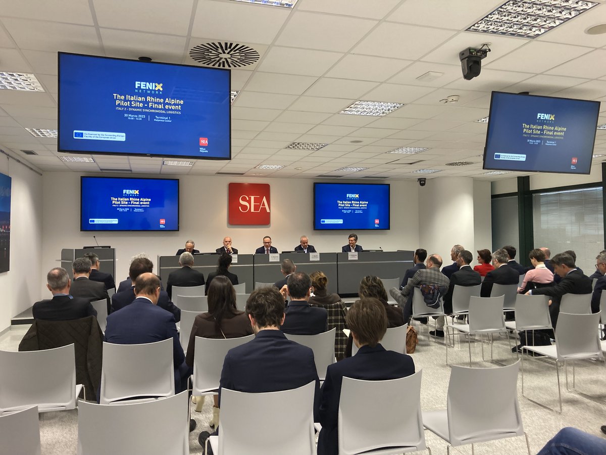 FENIX_LogistiX's tweet image. The Italian Rhine Alpine Pilot Site - Final Event was held on 31 March at Milan Malpensa airport. Partners presented the results of the pilot site and showed once again the important value of the project for the European TEN-T networks.  

#CEF #FENIXNetwork #FENIXProject