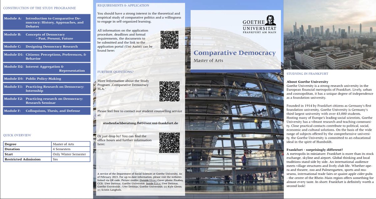 garritzmannj's tweet image. Very much looking forward to applications for the 2. cohort our new #Master program in #Comparative #Democracy! Application period May 1 - June 15. 
goethe-university-frankfurt.de/120773291/Mast…
#polsci #politicalscience #study #frankfurt