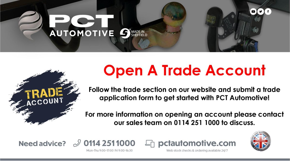 PCTAutomotive's tweet photo. See the benefits of getting started with PCT Automotive below,

Submit a trade application form by following the link - https://t.co/PPK42I1O9h

#PCTAutomotive #Towbars #SteelCity #MadeinSheffield https://t.co/gpsseKfl64
