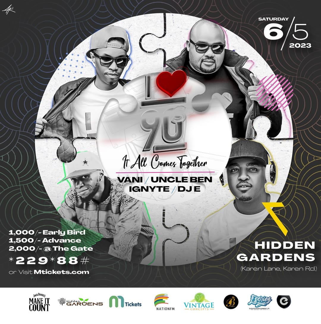 EseriezEvents's tweet image. Have you grabbed your early bird tickets? Tell a friend to tell a friend. 

On MAY 6TH, it's gonna go down at HIDDEN GARDENS IN KAREN. 

Dial *229*88# or visit @mticketsevents_

#ILoveThe90s #MayTheVibeBeWithYou 
#90svibe #kimani #90smusic #sakaja #mpesa #MainaAndKingangi
