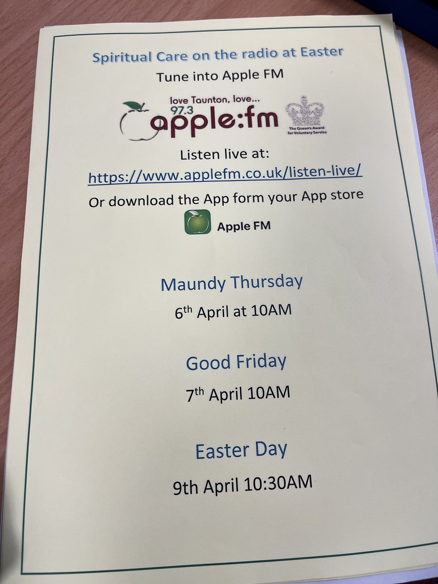 Our Holy Week and Easter services @SomersetFT are being broadcast by @AppleFMTaunton