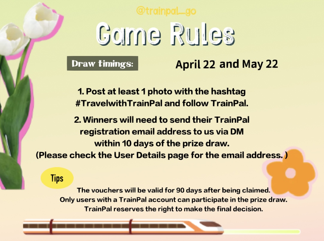 trainpal_go's tweet image. 🤩Share your spring inspiration and win big🤩

🌺Post your spring inspiration under #TravelwithTrainPal and follow us🙌. You will have a chance to win £100😍 on UK train tickets!

Every participant in the event stands a chance to win a mystery prize!🥳