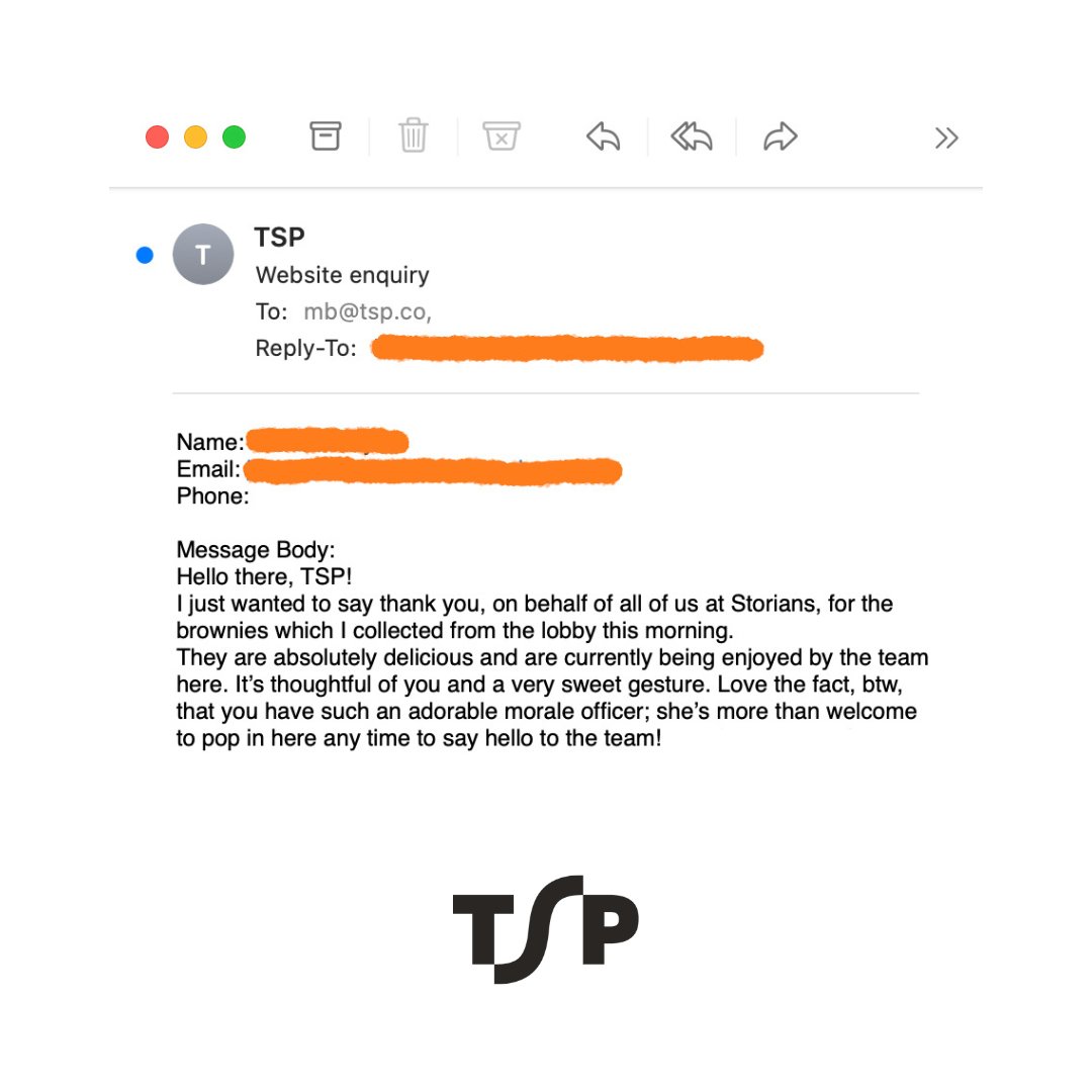 Always a pleasure to spread a little bit of workplace joy 💃

Thank you Hobbs House Bakery - your brownies are going down a treat.

#TenantLove #MoraleOfficer #ManagedByTSP