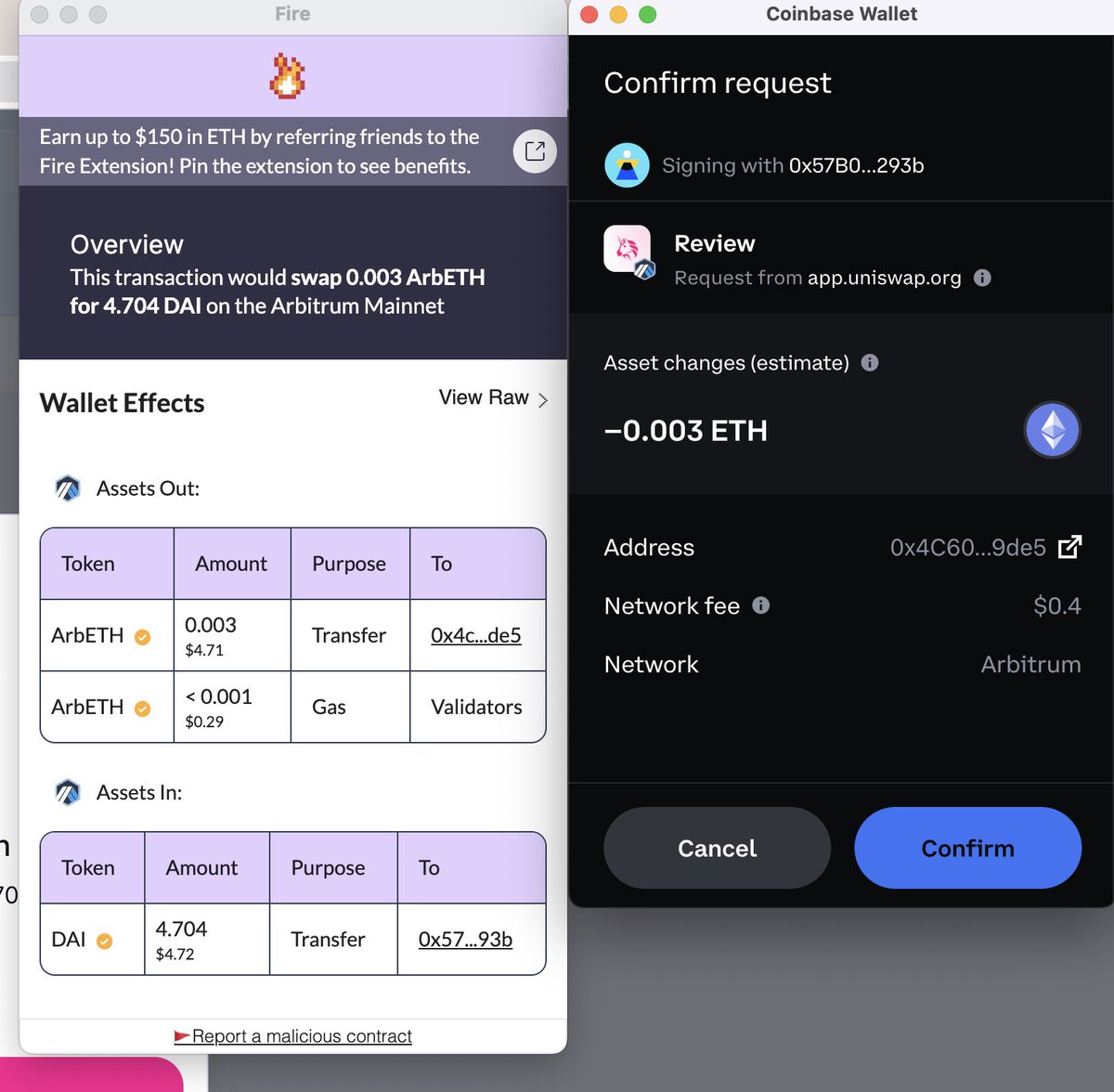 Great to see products like @_joinfire helping onboard people! I just discovered this 🔥 chrome extension that simulates &amp; visualizes your transactions before you sign! No more phony links, just peace of mind for apes, devs &amp; plebs alike! 🦍