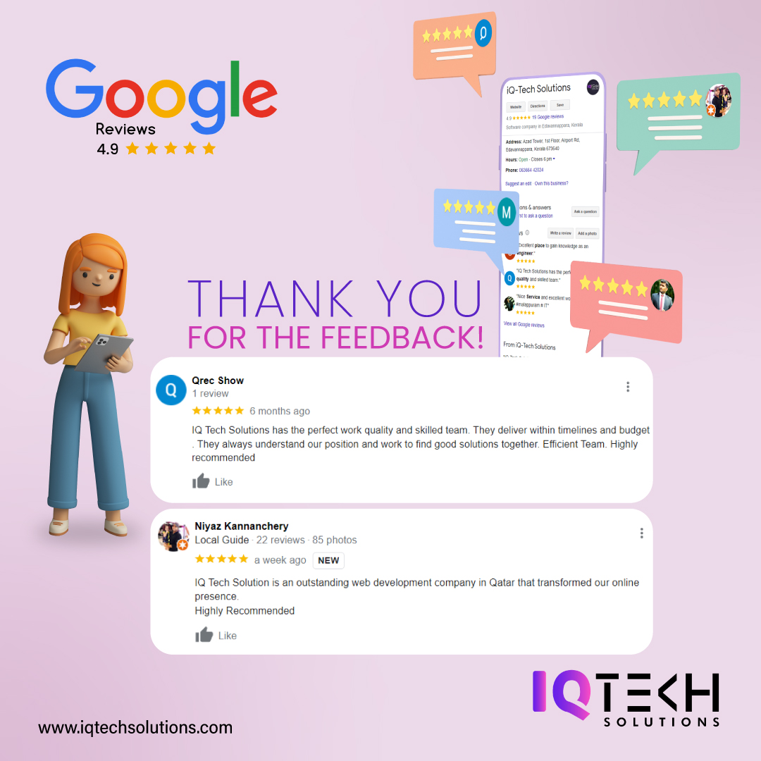 Iqtechsolutions's tweet image. 𝗪𝗲 𝗼𝘄𝗲 𝗮 𝗯𝗶𝗴 𝘁𝗵𝗮𝗻𝗸 𝘆𝗼𝘂 𝘁𝗼 𝗼𝘂𝗿 𝗰𝗹𝗶𝗲𝗻𝘁𝘀 𝗳𝗼𝗿 𝘀𝗵𝗮𝗿𝗶𝗻𝗴 𝘁𝗵𝗲𝗶𝗿 𝘃𝗮𝗹𝘂𝗮𝗯𝗹𝗲 𝗳𝗲𝗲𝗱𝗯𝗮𝗰𝗸.