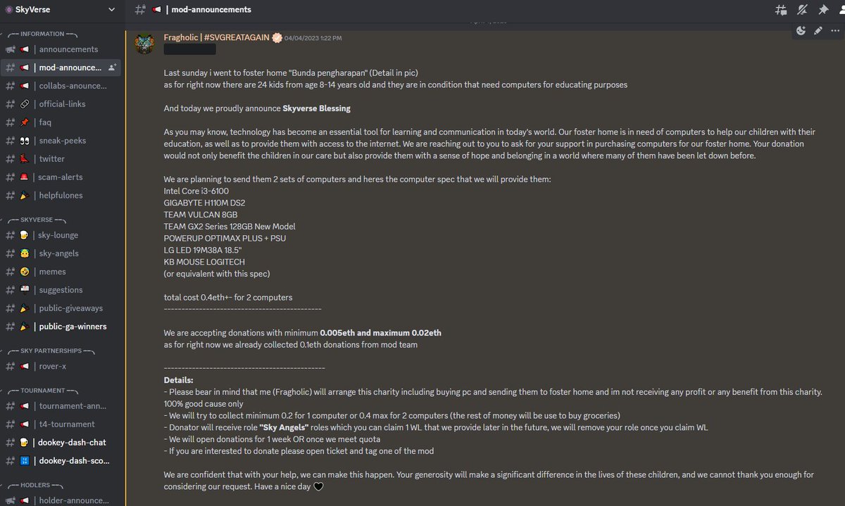 2 days ago we announce Sky Blessing for @SkyVerseNFT community
and today we gather enough funds to buy 1 computer!! half way more to go!!!!
Skyverse community is an amazing community!!!

We are strong and always spread positivity ❤️🫶
#SVgreatagain