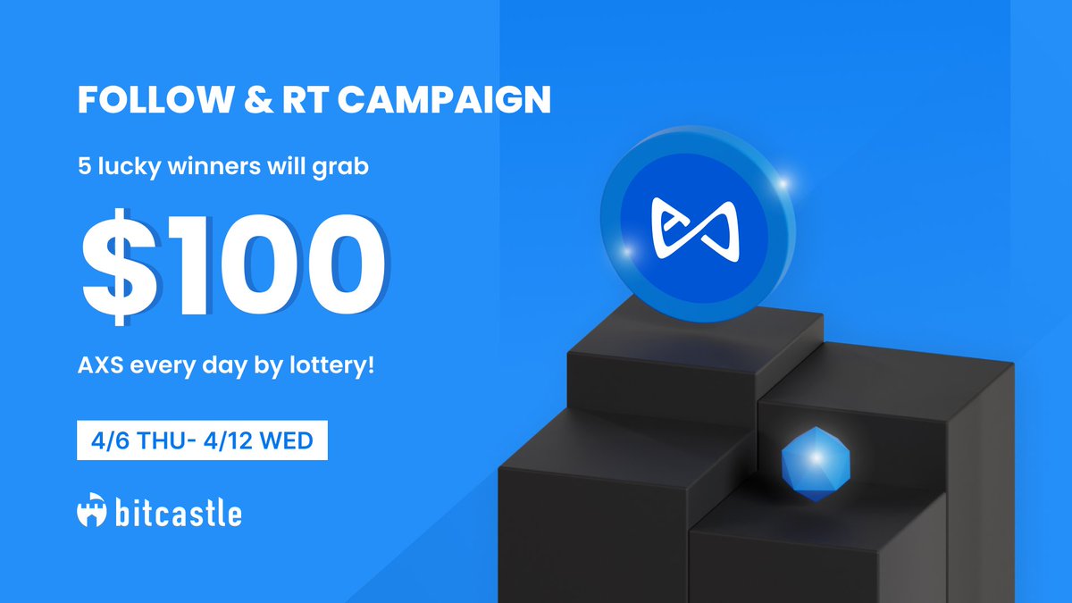 Follow RT Campaign💙🔁
／
🎁5 lucky winners will grab $100 Axie Infinity(AXS) every day by lottery!
＼
✅Follow us
🔁RT this post

#Crypto
#Cryptocurrency
#Airdrop
#Airdrops
#AirdropCrypto
#Giveaway
#Giveaways