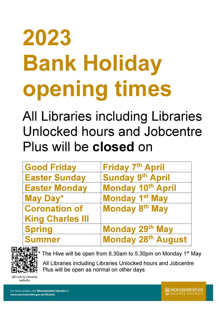 Please note Broadway Library's closures over this bank holiday weekend.

Have a happy Easter!

#WorcestershireLibraries #BroadwayCotswolds