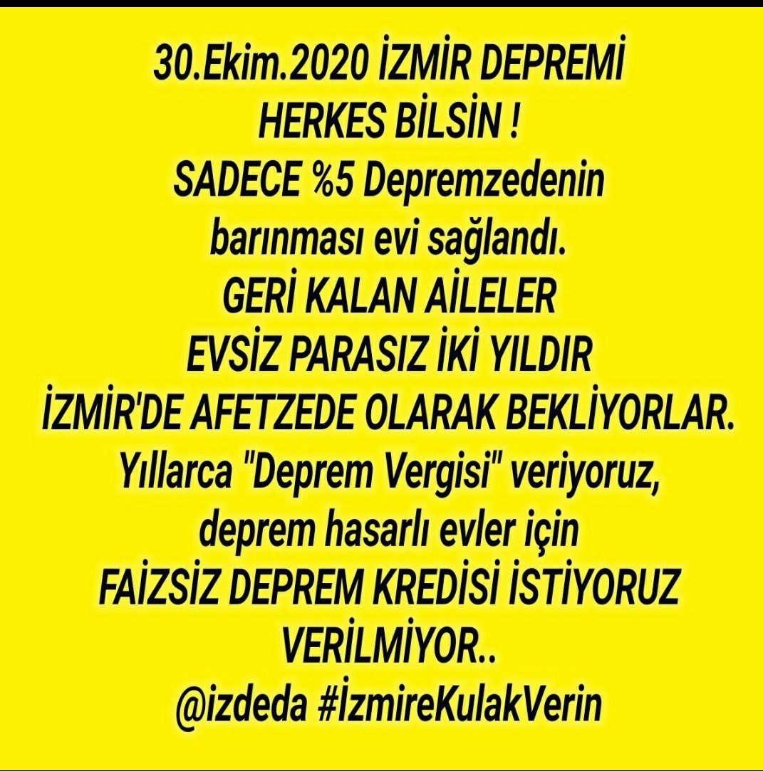 600.000 TL'lık krediyi çekebilen yokken, olmayan krediyi 1.250.000 TL'ye çıkardık diye algı yaratıyorsunuz. 
Kullanabilseydi, 8.076 TL'lık taksidi nasıl ödeyeceğini düşünen emekli depremzede 17.000 TL taksidi nasıl ödeyecek?
SORUYORUZ
<a href="/RTErdogan/">Recep Tayyip Erdoğan</a>
<a href="/Akparti/">AK Parti</a>
#İzmireKulakVerin
<a href="/izdeda/">İzmir Depremzedeleri Dayanışma Derneği (İZDEDA)</a>