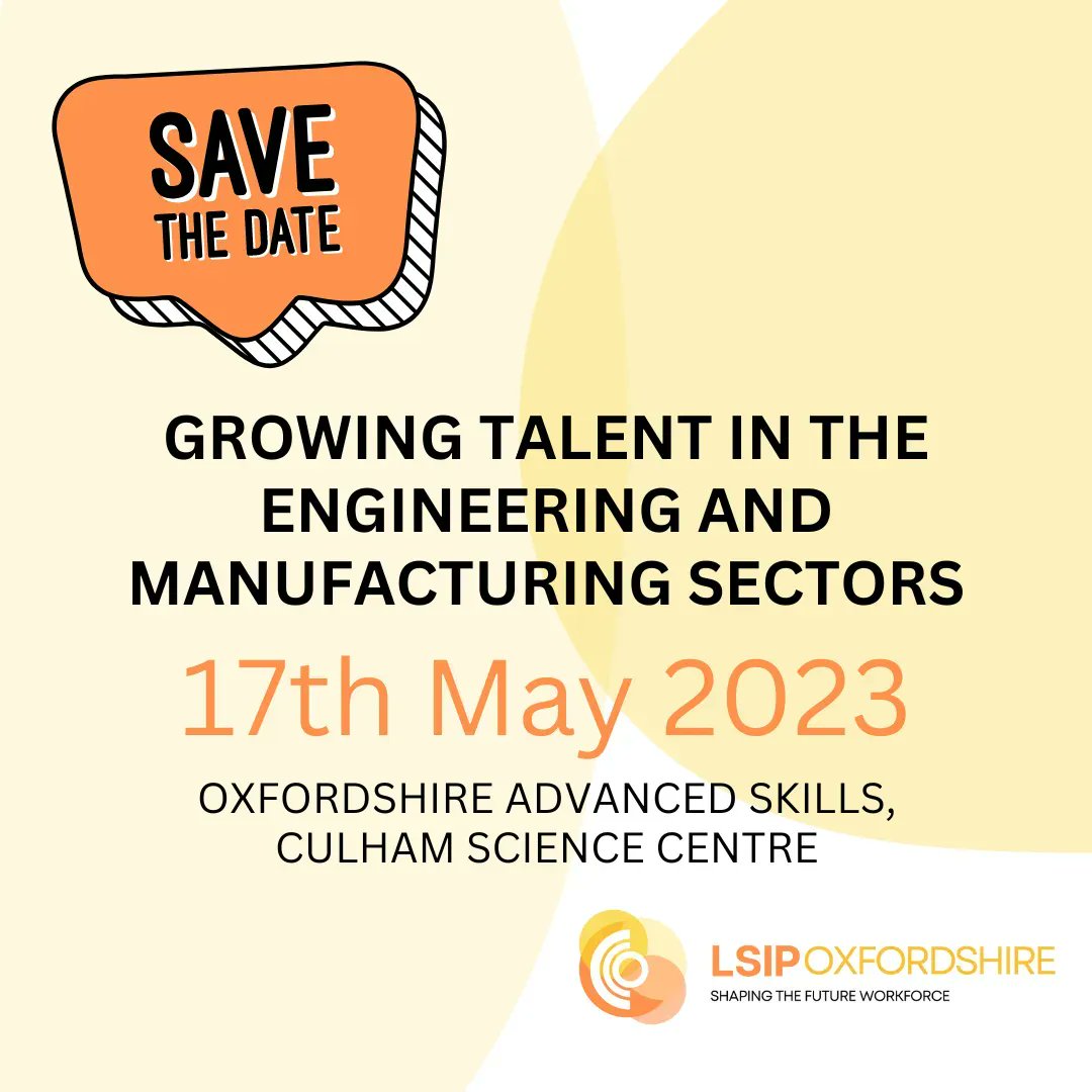 OxLsip's tweet photo. SAVE THE DATE! Wednesday 17th May at @OAS_UKAEA we'll be discussing Engineering and Advanced Manufacturing with a snazzy tour to boot! Book your free place now; https://t.co/ViLOMqnu1w
#shapingthefutureworkforce #oxfordshirelsip #oxfordshire https://t.co/MYTAh6OKPQ