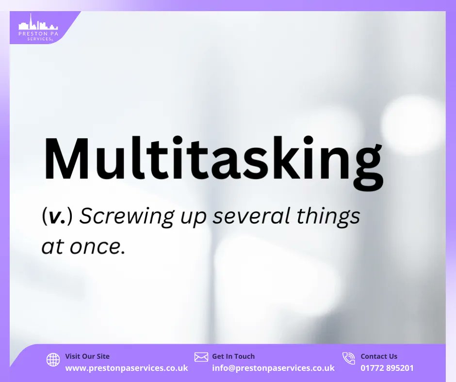 sueprestonpa's tweet photo. So how's multitasking working for your #business? Let us catch some of those tasks you're juggling and free up some of your precious time.

#LancsBusinessRT #VA #Businesssupport #Preston #Lancs #worklifebalance #ThursdayThoughts #Outsource #Delegate #adhocsupport #adminsupport https://t.co/NTp0wClzNT