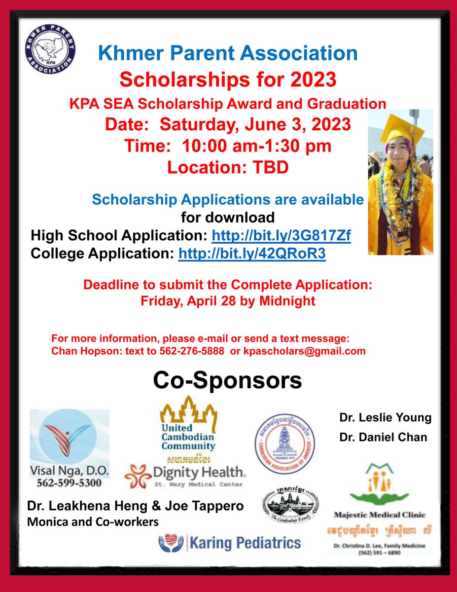 Class of 2023 KPA-SEA scholarship appl. is available 2 download, fill out & send the complete appl. 2KPA Scholarship Committee by the Deadline on Fri. April 28. @MillikanHS @polyjackrabbits @LakewoodHS @LBWilsonHigh @lbjordanhigh @CabrilloLb @RenaissanceHS @Cam_Fam @paalacademy1