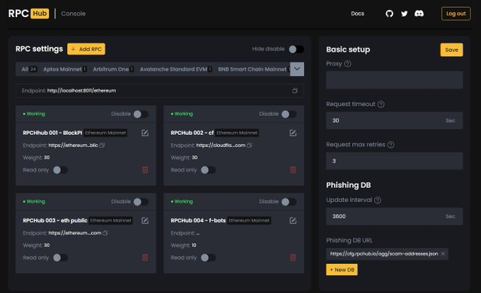 realdeltas's tweet image. Have you encountered any issues with public #RPCs? Consider using #RPCHub to aggregate multiple public endpoints for better scalability!!!  
Check public RPCs at chainlist.org 📷
Choose the fastest 3 to aggregate!!!
#chainlist #arb #op