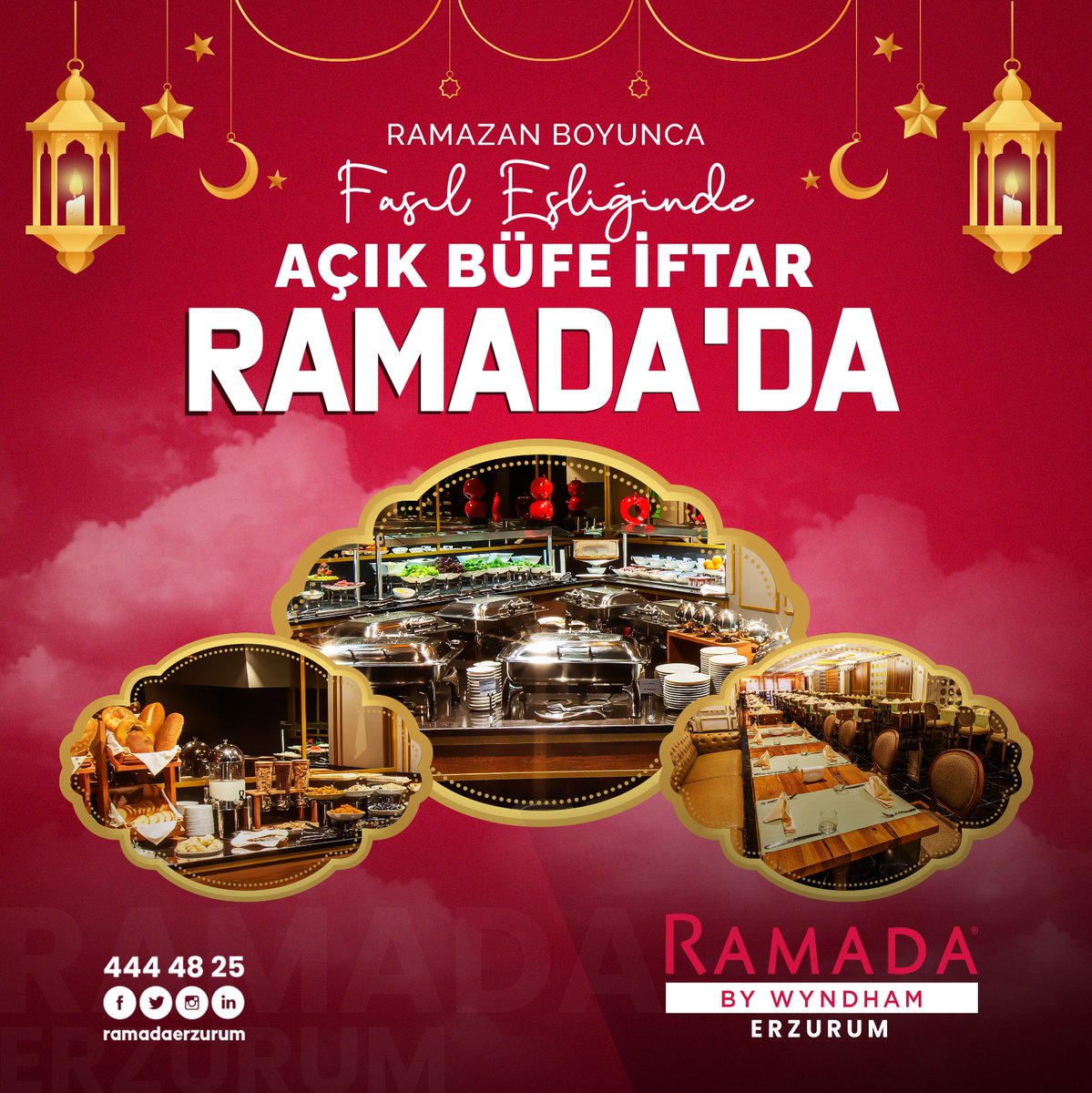 Ramazan Boyunca Fasıl Eşliğinde Açık Büfe İftar Ramada'da...

📌 Hüseyin Avni Ulaş Mahallesi Kaynak Sokak No:1 Şehir Hastanesi Karşısı Palandöken / Erzurum
📞444 48 25
📩info@ramadaerzurum.com

#ramada #erzurum #ramazan #iftar #fasıl