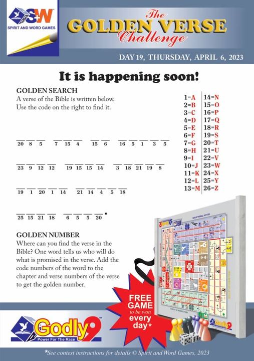 SWGnet's tweet photo. Puzzle for today. Find the golden verse, you will need it for tomorrow’s answer. This is the link for submitting answers for today:https://t.co/PjQhDRLzN3.
Missed the previous puzzles? Access our archive of puzzles and submission forms via this web page https://t.co/pM5rV1RNba. https://t.co/wGwTlopQH8