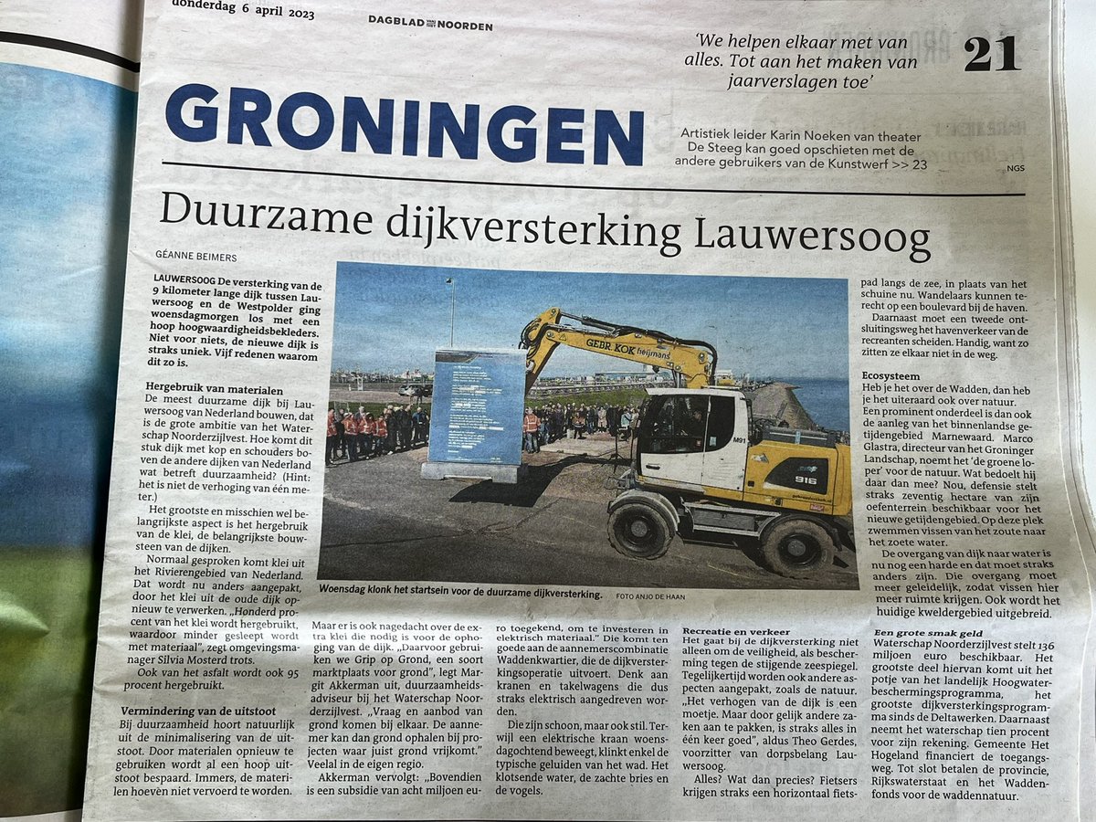 Ook in <a href="/dvhn_nl/">Dagblad van het Noorden</a> aandacht voor onze duurzame dijkversterking! <a href="/Noorderzijlvest/">Waterschap Noorderzijlvest</a> #veiligwater
