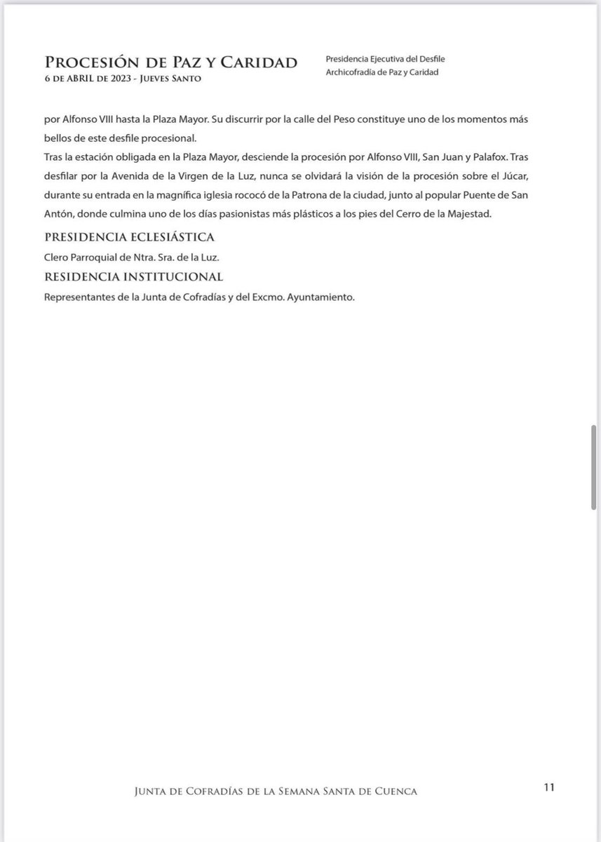 Hoy 6️⃣ de abril, Jueves Santo, llega la Procesión de Paz y Caridad, que parte de la Iglesia de San Antón sobre las 16,30h con el siguiente itinerario ⤵️
(Documento de <a href="/JdC_Cuenca/">Junta de Cofradías de Cuenca</a> )