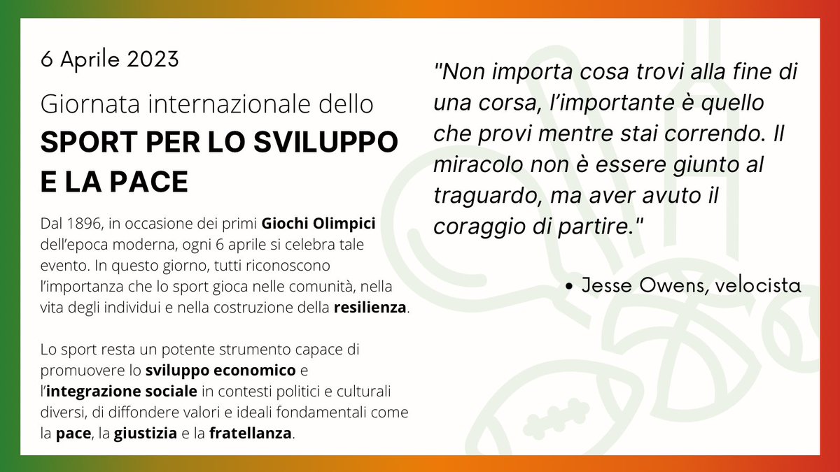📅Oggi, #6aprile, celebriamo la giornata internazionale dello #sport per lo #sviluppo e la #pace.
🏀 Il #MODAVI si impegna a promuovere questi valori di #inclusione e #solidarietà grazie ai progetto UniversalMente: Sport e inclusività, finanziato da Disco Lazio.
#pace #jesseowens