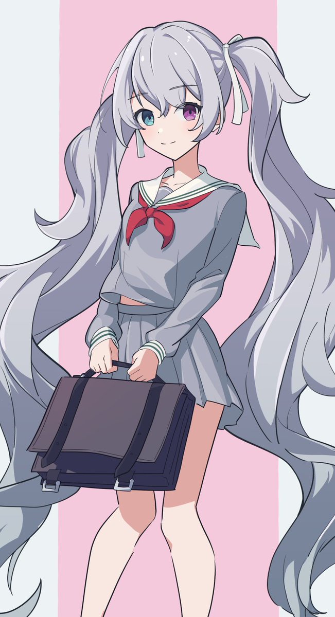 hatsune miku 1girl solo twintails long hair school uniform skirt heterochromia  illustration images