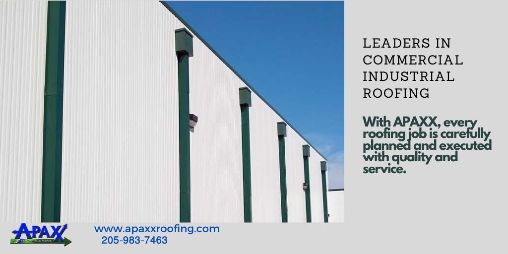 Do you need an industrial roofer? 

#APAXX is tops in our field of commercial and industrial roofing; whether it’s a roof repair, roof replacement, or preventative maintenance program to prolong the life of your roof.

💪 More About us: apaxxroofing.com 
Call: 205-983-7463