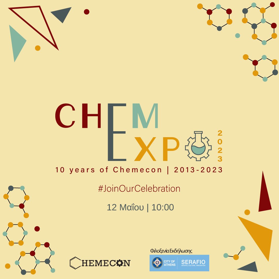 Chemecon's tweet photo. Spread the word❗ Το 𝗖𝗵𝗲𝗺𝗘𝘅𝗽𝗼 𝟮𝟬𝟮𝟯 | 𝟭𝟬 𝘆𝗲𝗮𝗿𝘀 𝗼𝗳 𝗖𝗵𝗲𝗺𝗲𝗰𝗼𝗻 έφτασε.

📅 Παρασκευή 𝟭𝟮.𝟬𝟱.𝟮𝟬𝟮𝟯 στο Σεράφειο του Δήμου Αθηναίων. Εσύ θα το (ξε)χάσεις;

#ChemExpo2023 #JoinOurCelebration #10YearsOfChemecon #Keep_Reacting https://t.co/u801QjfYoV