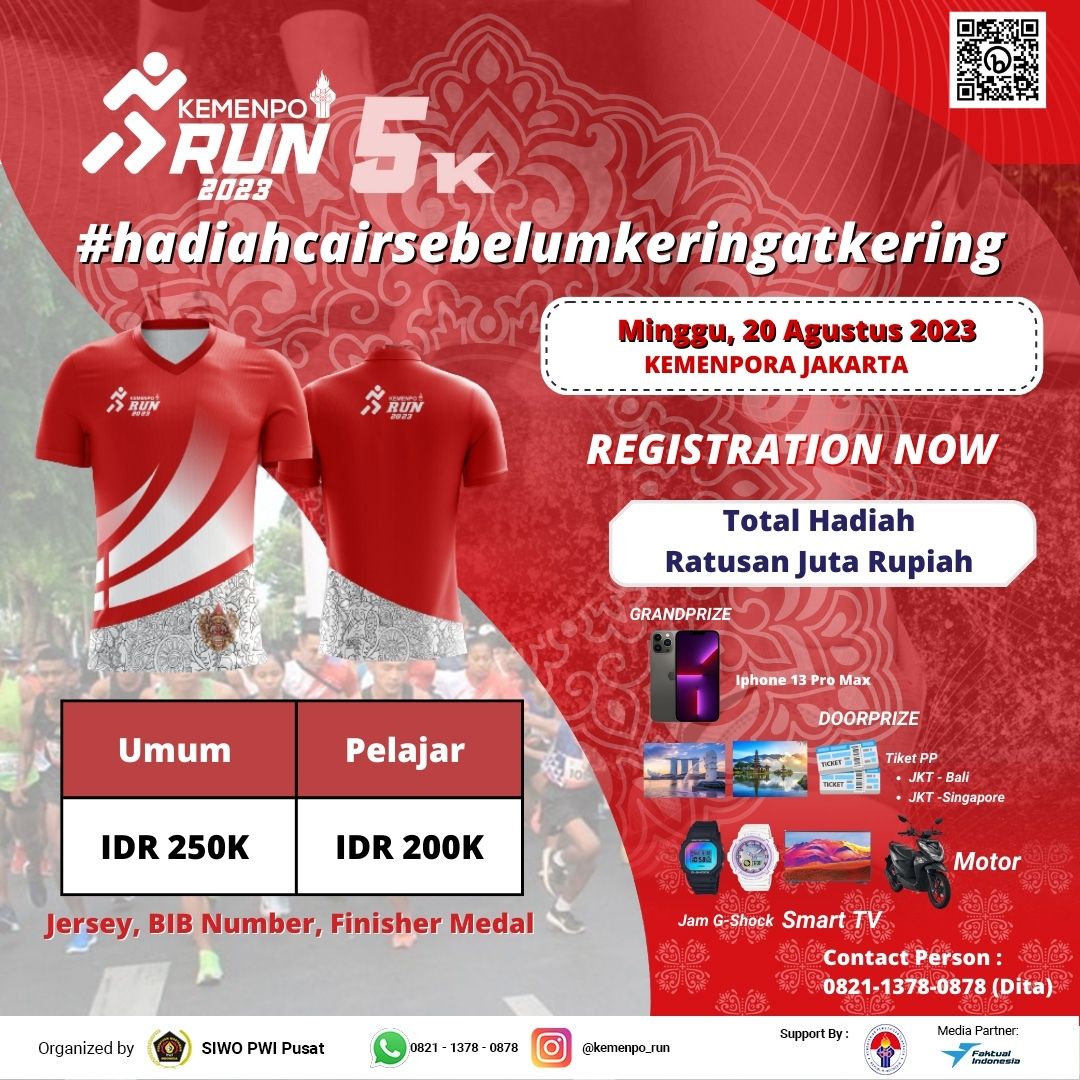 LarikuInfo's tweet photo. 🏅 Pendaftaran KEMENPORUN 2023 Still Open !!

👟

🔽
👕 KemenpoRun
🗓 20 Ags 2023
📐 5K • Road Run
🗺️ Kemenpora - Jakpus
🌐 https://t.co/X12MCZbCMh
💛
🔵 https://t.co/DLhfu0Ve3r ⏪
🔺
🔺

•••
#KemenpoRun #KemenporaRun #SIWOPWIPusat #Kemenpora #LariKuinfo #RoadRun #LombaLari https://t.co/mAsJp9r1BT