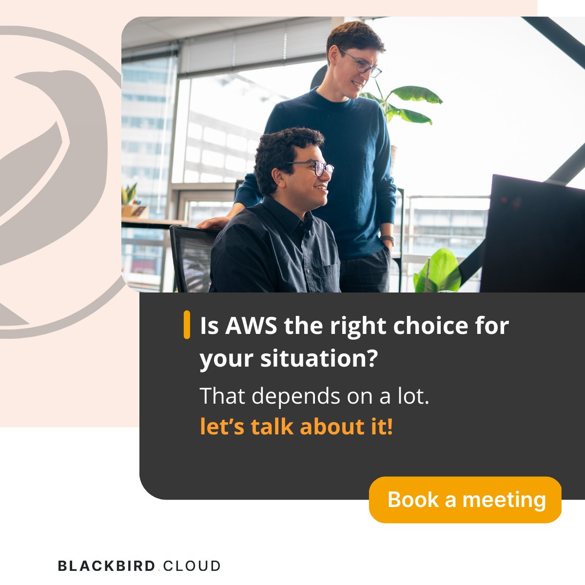 JoeriMalmberg's tweet photo. Apparently, 80% of containerized cloud applications run on #AWS. Does that mean it’s the best choice? 

At Blackbird, we believe cloud technology must be selected based on the actual need and the best capabilities – not just convenience. But convenience can also be useful too 😎 https://t.co/rmiOmo8WvW