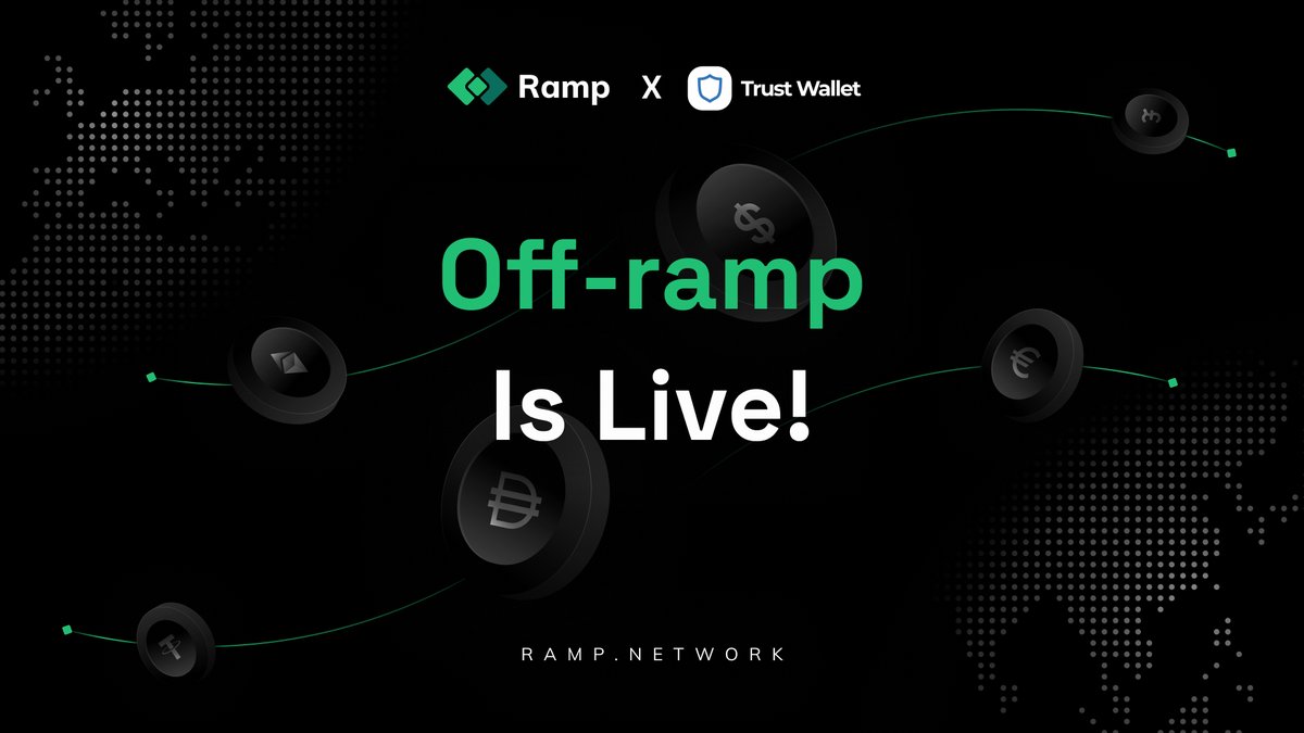 RampNetwork's tweet photo. 🎉  We're excited to share that Ramp's off-ramp solution is now live on @TrustWallet - one of the largest self-custodial and multi-chain wallets. Easily convert your crypto to fiat and get it to your bank account within one app.

#crypto #offramp #partnership #trustwallet #ramp https://t.co/k92ZRT4xPp