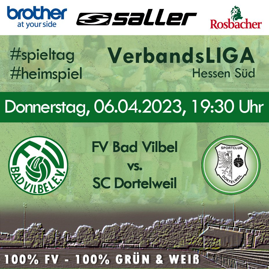 #Derby-Time auf dem Nidda-Sportfeld.
Heute um 19:30 Uhr empfangen den SC #Dortelweil und wollen uns dabei für die Niederlage im Hinspiel revanchieren und Punkte im Abstiegskampf holen.

Wir freuen uns daher auf zahlreiche Unterstützung.

#FVBV #gruenweiss #badvilbel