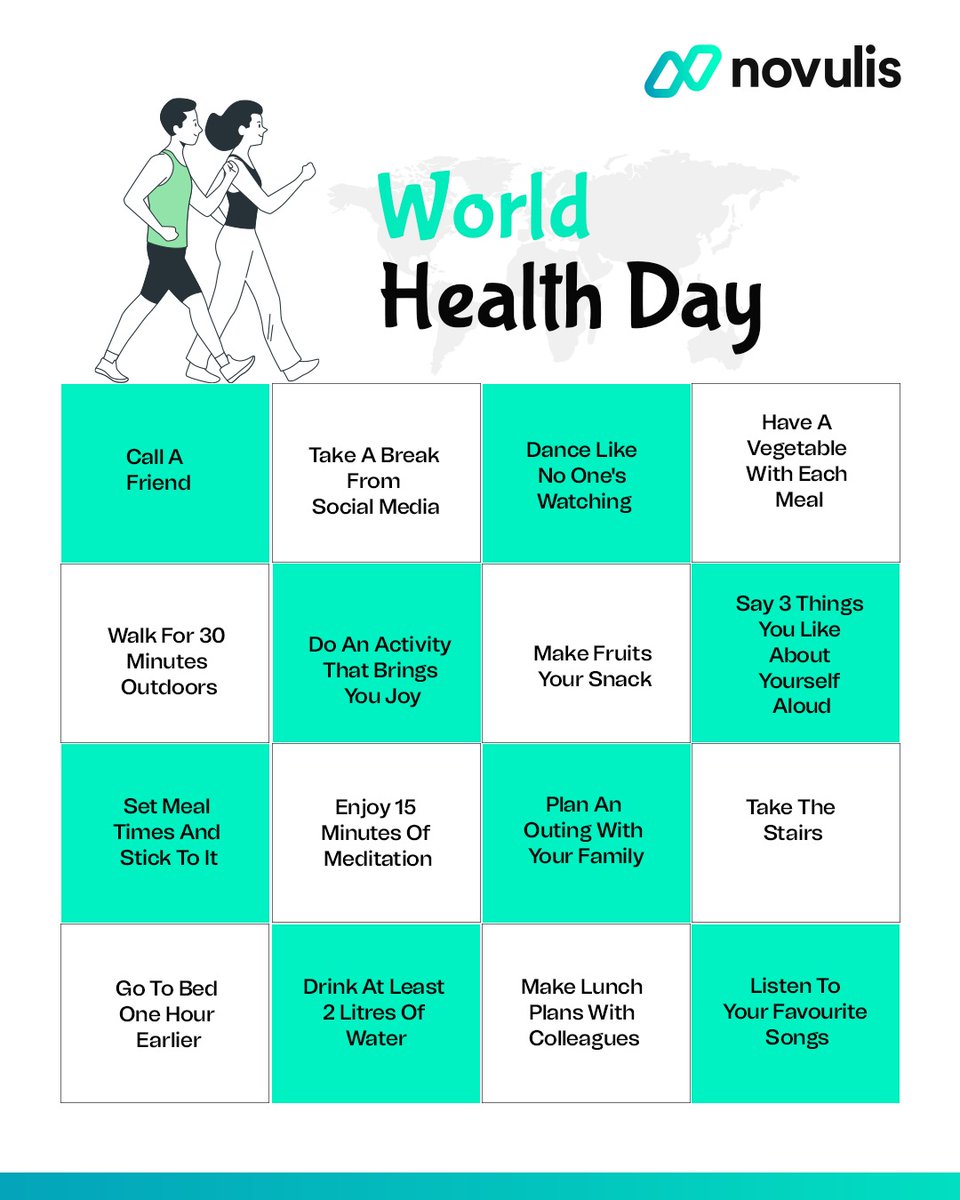Happy World Health Day everyone!
At Novulis, we understand the importance of taking care of our health, both physically and mentally. That's why we want to share some simple yet effective tips that you can incorporate into your daily routine to feel your best.
#WorldHealthDay