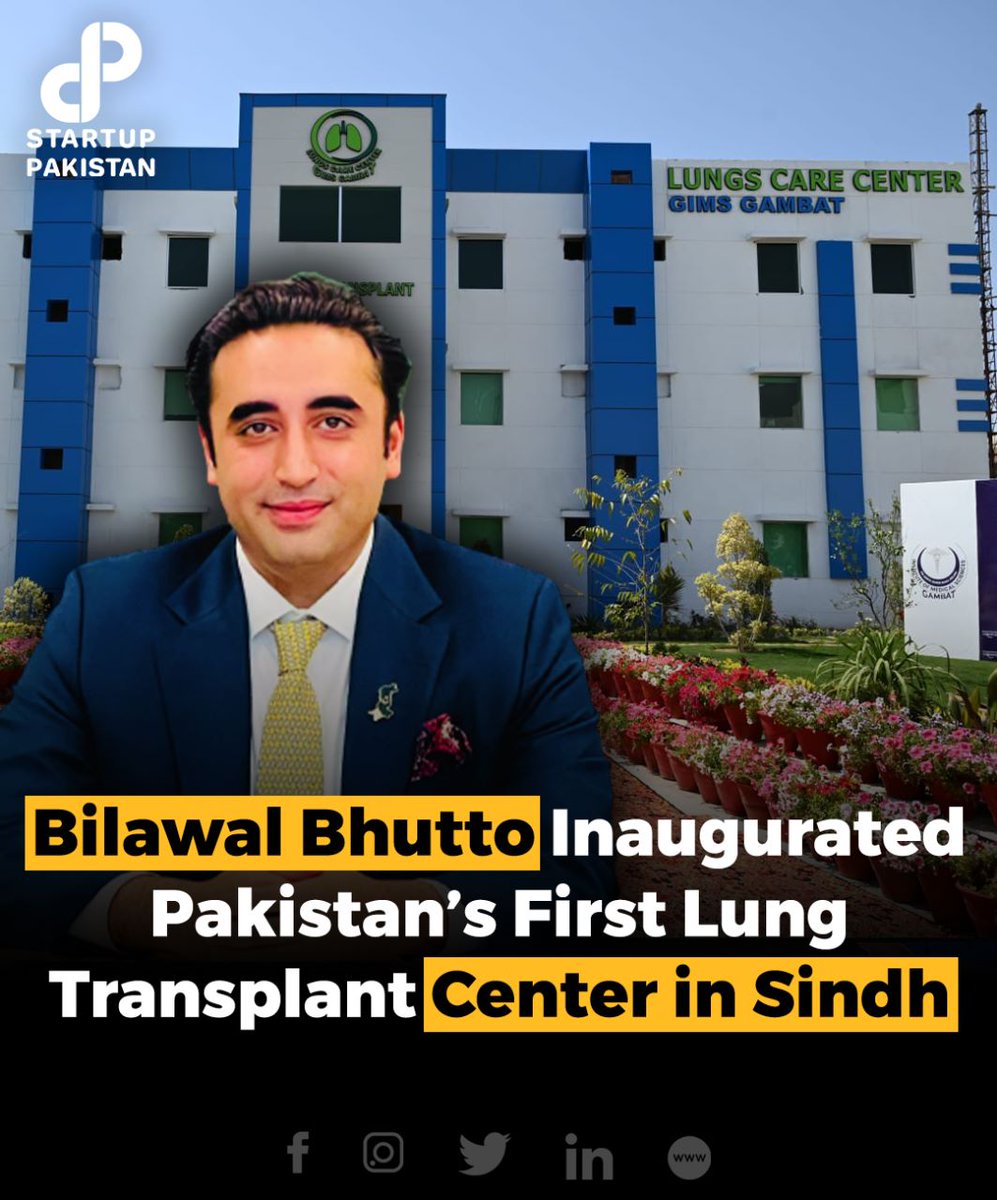 PakStartup's tweet photo. Pakistan Peoples Party (PPP) chairman Bilawal Bhutto Zardari inaugurated Pakistan’s first Lungs Care Center &amp; Lungs Transplant Unit at Gambat, Khairpur, sources reported on Wednesday. https://t.co/zHg0iUgHcG
