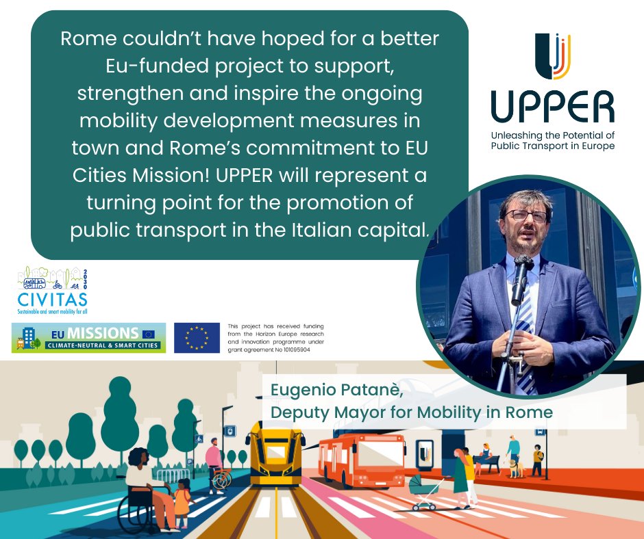 As part of the #EUMission "100 climate-neutral and smart cities by 2030" <a href="/Roma/">Roma</a> pursues ambitious mobility goals. Deputy Mayor for mobility <a href="/eugenio_patane/">Eugenio Patanè</a> is firmly convinced our project will contribute to the city's journey to reach climate neutrality🇪🇺🤝🇮🇹 #UPPERprojectEu