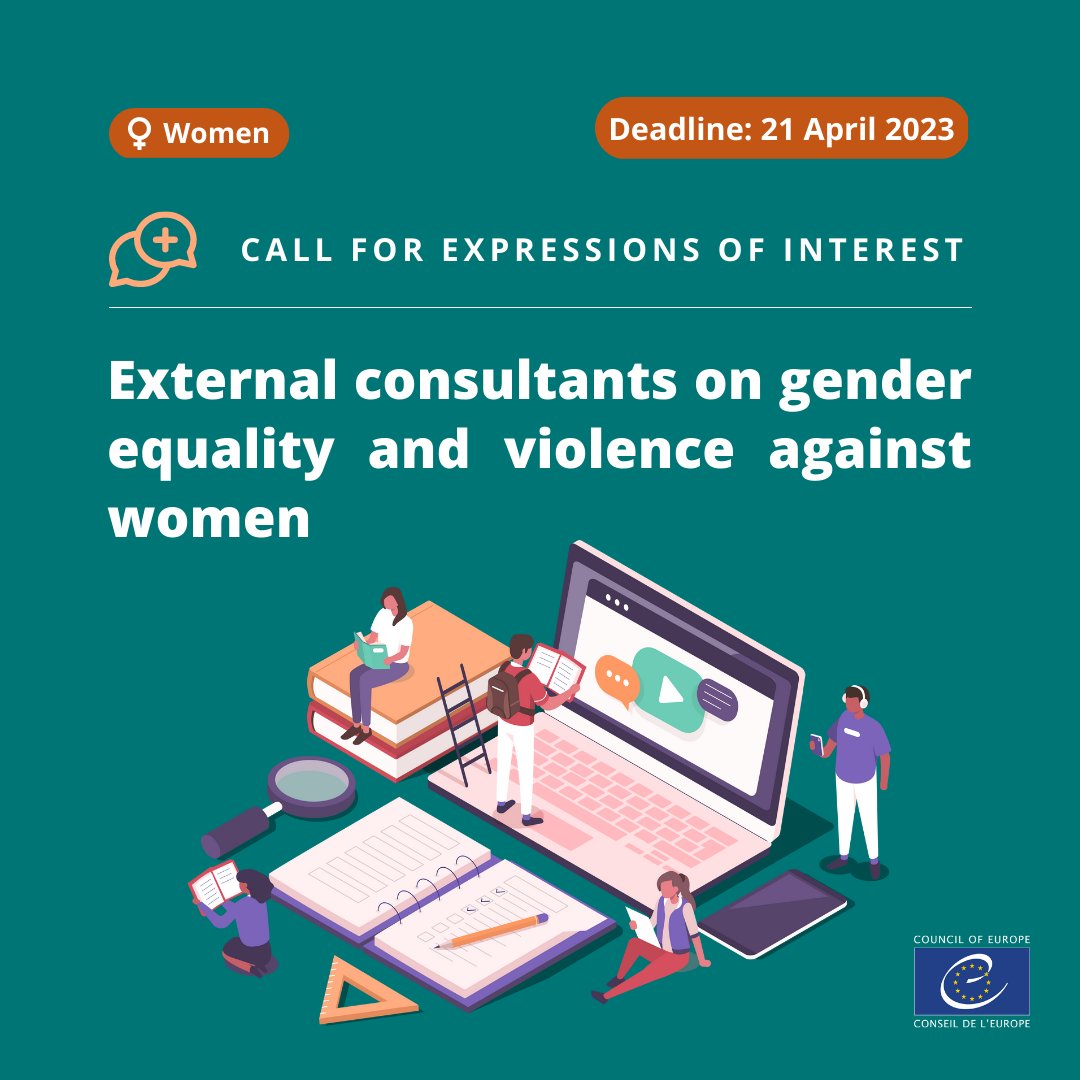 📣 New opportunity: Call for expressions of interest for external consultants w/ experience in promoting #genderequality, #WomensRights &amp; combating #ViolenceAgainstWomen ♀️

🗓️ Check the requirements and submit your interest before 21 April 2023

✍️ bit.ly/3nQtRj6