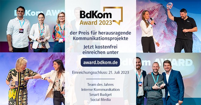 bdkom's tweet image. Es ist wieder so weit: Der BdKom freut sich auch in diesem Jahr darauf außergewöhnliche Kommunikationsprojekte mit dem BdKom Award für herausragende Kommunikation auszeichnen zu dürfen. Alle Infos zur Einreichung findet ihr hier: award.bdkom.de#KommunikationVerantworten