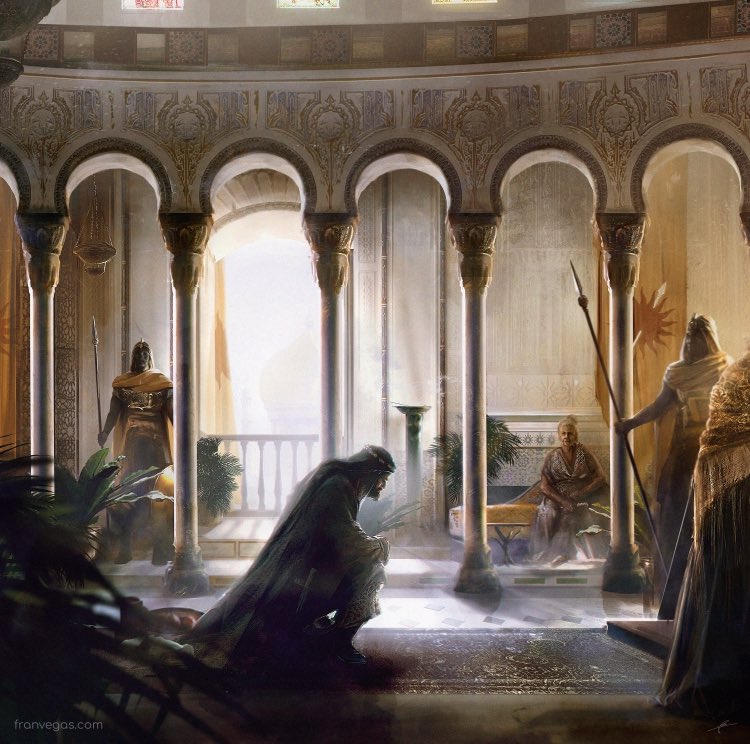 fvegasart's tweet photo. 🟠☀️Details of “Meria Martell receives The letter from Aegon the conqueror” illustration. It’s full of Andalusian cultural references in clothing, architecture and props 💙
#sunspear #dorne #asoiaf #hotd #got #HouseOfthedragon #fantasy #fanart #HBO #HBOMax #conceptart #westeros https://t.co/3MajfX1RrC