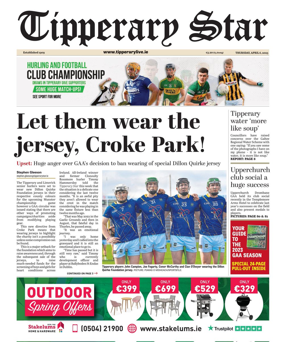 StephenGleeson_'s tweet photo. The Dillon Quirke foundation is doing so much to get boys &amp; girls screened to play sport safely in Ireland yet Tipp aren't allowed wear the Dillon Quirke foundation jersey to help fund the cause. The government &amp; the GAA should be applauding the foundation's work 🔥 https://t.co/yu8GxAEbnd