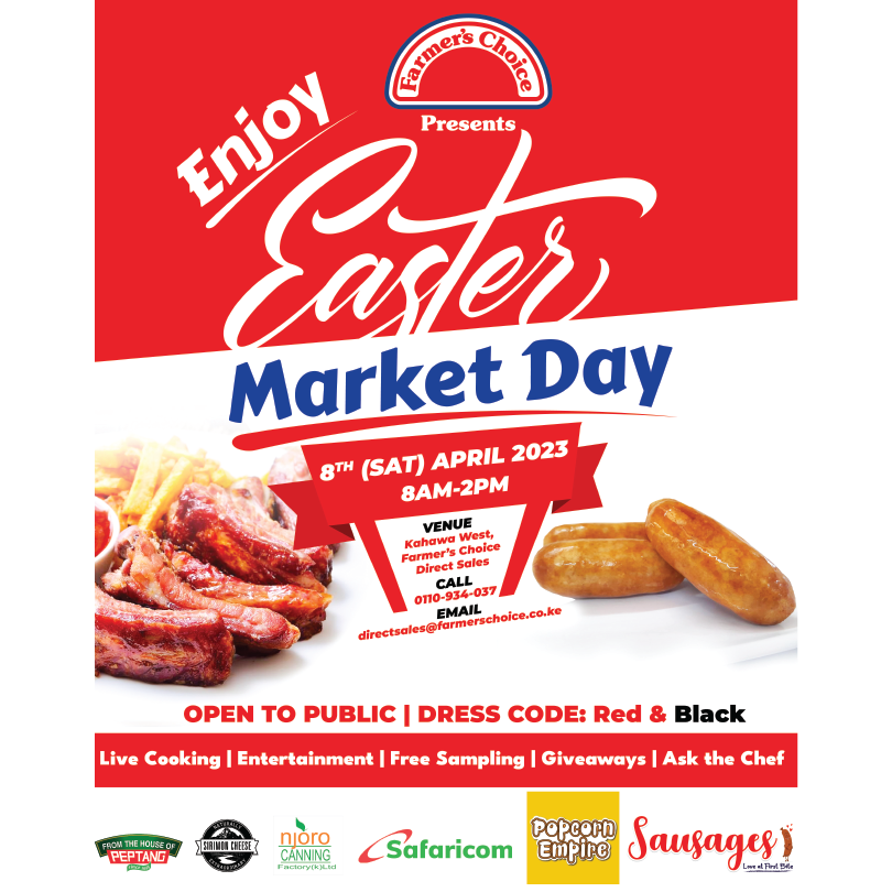 FarmersChoiceKE's tweet photo. Our Market Day Easter edition is here, usiwachwe nyuma this time round. See you on Sartuday for fun, food and crazy discounts
#MyFarmersChoice #enjoyeaster #sausagesloveatfirstbite https://t.co/DReq1AFkdY
