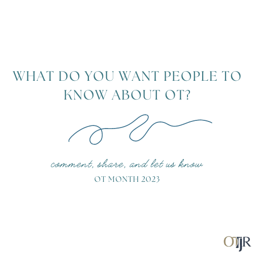OTJRJournal's tweet photo. TELL US: What do YOU wish people knew about #OT? Share with us and we'll include it in an upcoming post that you can share to advocate for #OccupationalTherapy
#OTMonth2023 #otp ##otd #ots #otr #futureot #futureota #fullscopeOT #OTResearch #occupationaltherapist #ota #otstudent https://t.co/B0oe0s2ZfP