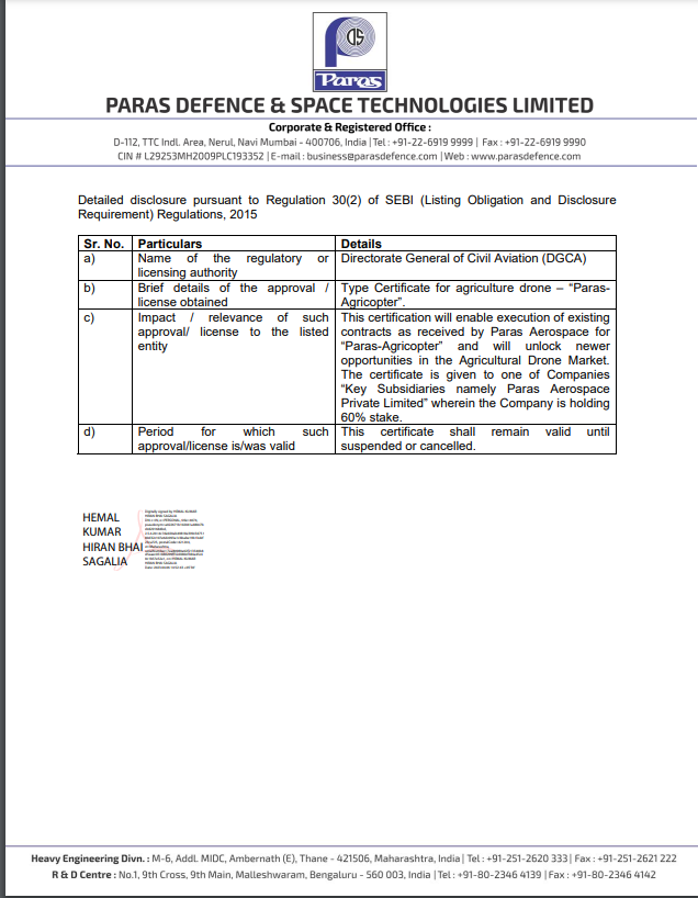 niveyshak's tweet photo. #Paras Aerospace, has received a "Type Certificate" from the Directorate General of Civil Aviation (#DGCA), Drone Directorate, Government of India, for its Agri Drone named "Paras-Agricopter".
#UAV #MadeInIndia #AgriculturalDrones #DigitalSky #DroneCertification https://t.co/aR0IxDQMpM