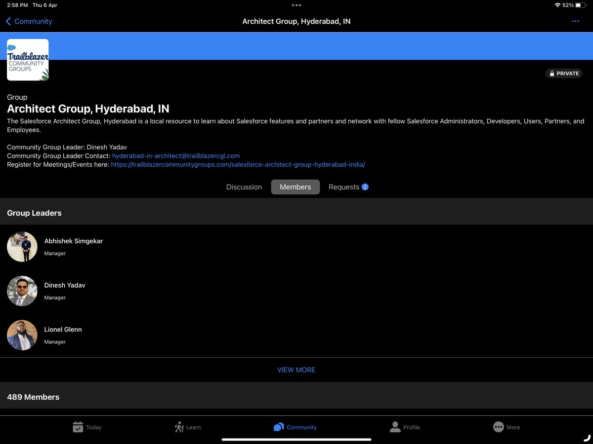 Privileged, Honoured and Grateful to share that I have finally been onboarded on Salesforce Architect Group, Hyderabad, India as a Community Group-leader alongside <a href="/sanket539/">sanket kumar</a>  &amp; <a href="/i_am_dy/">Dinesh Yadav</a>.  

Link to join the group - trailhead.salesforce.com/trailblazer-co…

<a href="/HydArchitects/">Salesforce Architect Group, Hyderabad</a> <a href="/trailhead/">Trailhead</a>