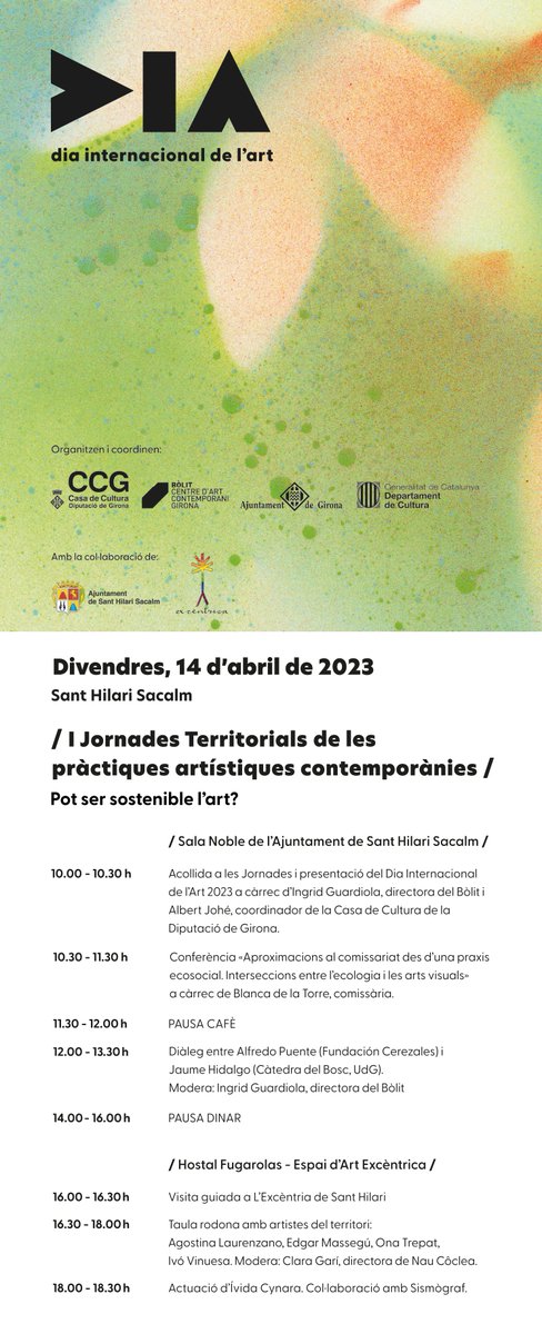 BolitGirona's tweet photo. #DiaArt Aquest divendres 14 esteu totes convidades a la 1a edició de les Jornades Territorials, dedicades a l’art i la sostenibilitat, que organitzem amb @casadeculturagi i #Excentrica a @santhilari
✍️Inscripcions gratuïtes a https://t.co/CC3yM1MBvC https://t.co/vopQImy8Ns