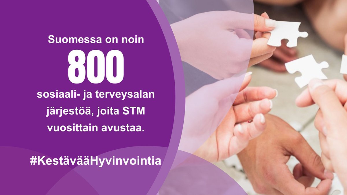 Suomessa on n. 800 sosiaali- ja terveysalan järjestöä, joita STM vuosittain avustaa.
Niiden vapaaehtoistoimintaan osallistuu yli 190 000 ihmistä.
Järjestöt tarjoavat:
🔸osallistumisen mahdollisuuksia 
🔸vertaistukea ja neuvontaa 
😃kohtaamisia 
#KestävääHyvinvointia @STEAtekoja