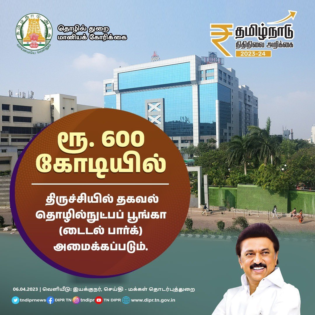 TIDEL PARK to be established in Trichy at Rs.600Crore.